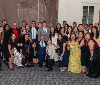 Members of the UCSF Department of Neurosurgery pose for a group photo to celebrate the graduation of chief residents Tom Wozny, MD, John Andrews, MD and John Yue, MD.